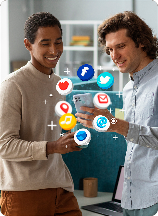 People reviewing social content on a phone